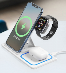 Wireless Charger XO, 3in1, WX023, White (apple supporting)