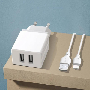 Wall Charger XO, 2USB, 2.4A, L75, White