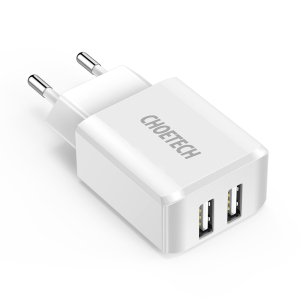 Wall Charger CHOETECH, 2*USB-A Ports, White
