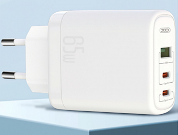 Wall Charger XO, Type-C PD65W/USB-A QC45W fast charger, 65W, CE04A, white