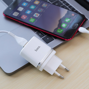 Wall Charger Hoco + Type-C Cable, 1 USB,  QC3.0, C12Q, White