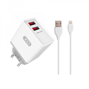 Wall Charger XO + Lightning Cable, 2USB, Q.C3.0 18W, L67, White