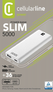 Power Bank Cellularline 5000mAh, slim, White