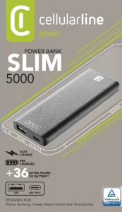 Power Bank Cellularline 5000mAh, slim, Black