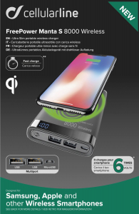 Wireless Power Bank Cellularline 8000mAh, Black