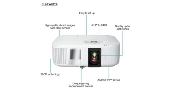 Projector Epson EH-TW6250; Android TV, LCD, 4K Enh, 2800Lum, 1.6x Zoom, Wi-Fi, HDR10, White