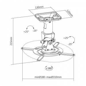 Ceiling Mount Reflecta "SUPVEX" Universal White, 220mm, Rotation 360°, Tilt 25°,max.load 15kg, 23067