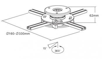 Ceiling Mount Reflecta "PERSEUS" Universal Silver/Black, Rotation 360°, Tilt 15°, 62mm, max.load20kg