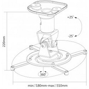 Ceiling Mount Reflecta "SUPVEX" Universal White, 220mm, Rotation 360°, Tilt 25°,max.load 15kg, 23067