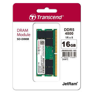 16GB DDR5-4800MHz SODIMM  Transcend JetRam, PC5-38400U, 1Rx8, CL40, 1.1V