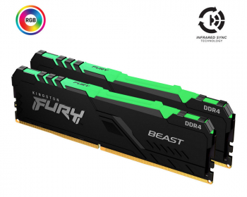 64GB DDR4-3200MHz Kingston FURY Beast RGB (Kit of 2x32GB) (KF432C16BBAK2/64), CL16, 1.35V, Blk