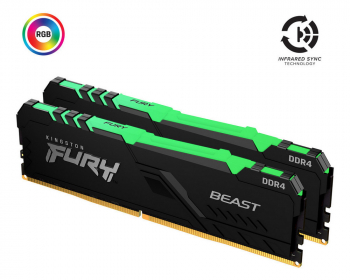 16GB DDR4-2666MHz  Kingston FURY Beast RGB (Kit of 2x8GB) (KF426C16BBAK2/16), CL16-18-18, 1.2V,Black