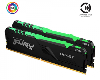 16GB DDR4-3733MHz  Kingston FURY Beast RGB (Kit of 2x8GB) (KF437C19BBAK2/16), CL19, 1.35V, Black