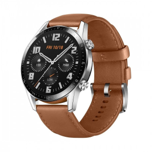 HUAWEI WATCH GT 2 46mm, Leather Strap Pebble Brown Silver