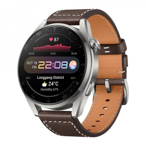 HUAWEI WATCH 3 Pro, Titanium Gray, Brown Leather Strap