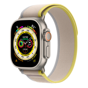 Apple Watch Ultra GPS + Cellular 49mm Titanium Case with Yellow/Beige Trail Loop - M/L, MQFU3