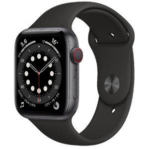 Apple Watch Series 6 GPS + Cellular, 44mm Stainless Steel Case with Black Sport Band,M09H3 ,Graphite