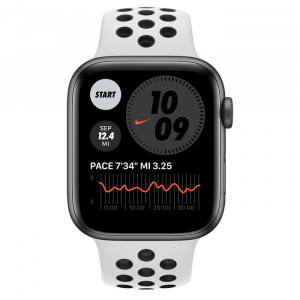 Apple Watch SE 44mm Aluminum Case with Pure Platinum/Black Nike SporttBand, MYYH2 GPS, Silver