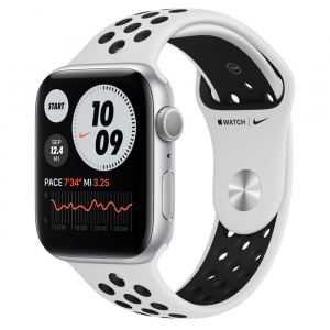 Apple Watch Series 6 GPS, 44mm Aluminium Case with Pure Platinum/Black Nike Sport, MG293 GPS, Silver