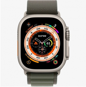 Apple Watch Ultra GPS + Cellular, 49mm Titanium Case with Green Alpine Loop - Medium, MQFN3