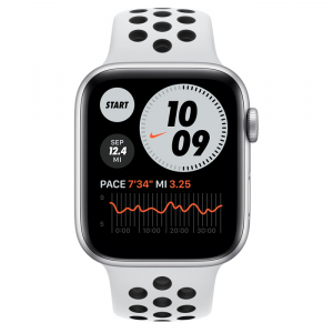 Apple Watch Series 6 GPS, 44mm Aluminium Case with Pure Platinum/Black Nike Sport, MG293 GPS, Silver