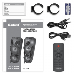 Partybox SVEN "PS-720" 80w, Black, Bluetooth, TWS, Bluetooth, FM, USB, microSD, 2x4400mA*h