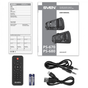 Speakers SVEN "PS-670" 65W, Black, TWS, Bluetooth, FM, USB, microSD, LED-display, RC, 2x4400mA*