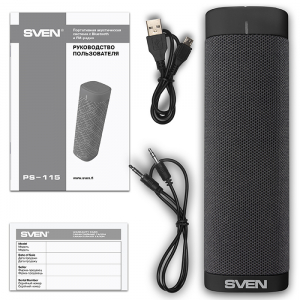 Speakers SVEN "PS-115" 10w, TWS, Black, Bluetooth, microSD, FM, AUX, Mic, 1800mA