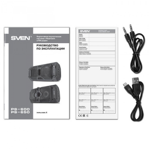 Speakers SVEN "PS-600" 50w, Black, Bluetooth, microSD, FM, AUX, USB, LED, power:8000mA, USB, DC5V