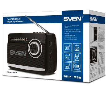 Speakers SVEN Tuner "SRP-535", 3W, FM/AM/SW, USB, microSD, flashlight, battery