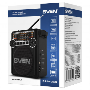 Speakers SVEN Tuner "SRP-355"  Black, 3w, FM, USB, SD/microSD, flashlight