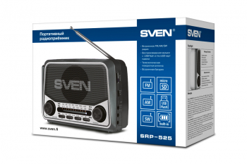 Speakers SVEN Tuner "SRP-525", Grey, 3W, FM/AM/SW, USB, microSD, flashlight, battery