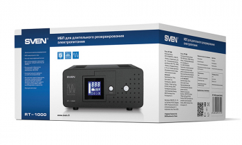 UPS SVEN  RT-1000, 1000VA/600W, Pure sine wave, AVR, LCD, 2 Shuko socket, Metal case, External bat.