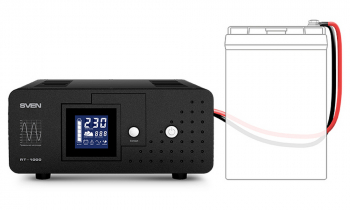 UPS SVEN  RT-1000, 1000VA/600W, Pure sine wave, AVR, LCD, 2 Shuko socket, Metal case, External bat.