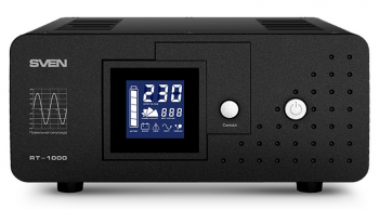 UPS SVEN  RT-1000, 1000VA/600W, Pure sine wave, AVR, LCD, 2 Shuko socket, Metal case, External bat.