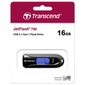  16GB USB3.1 Flash Drive Transcend "JetFlash  790", Black, Slider (R/W:90/20MB/s)