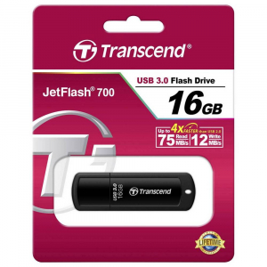 16GB USB3.1 Flash Drive Transcend "JetFlash  700", Black, Classic Cap (R/W:90/20MB/s)