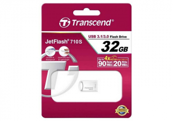  32GB USB3.1 Flash Drive Transcend "JetFlash 710S", Silver, Metal Case, Ultra-Slim (R/W:90/20MB/s)