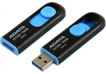 256GB  USB3.1 Flash Drive ADATA "UV128", Black-Blue, Plastic, Slider (R/W:90/40MB/s)