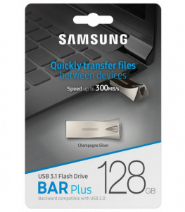 128GB USB3.1 Flash Drive Samsung Bar Plus "MUF-128BE3/APC", Silver, Metal Case (R:200MB/s)