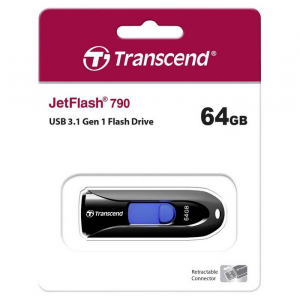  64GB USB3.1 Flash Drive Transcend "JetFlash  790", Black, Slider (R/W:90/30MB/s)