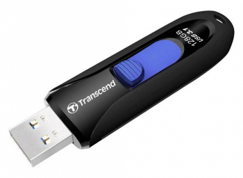 128GB  USB3.1 Flash Drive Transcend "JetFlash  790", Black-Blue, Slider (R/W:90/40MB/s)