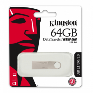  64GB USB3.1 Flash Drive Kingston DataTravaler "SE9 G2", Silver, Metal Case, Key Ring (DTSE9G2/64GB)