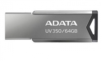  64GB USB3.1 Flash Drive ADATA "UV350", Silver, Metal Case, Slim Capless, Keychain (R/W:60/30MB/s)