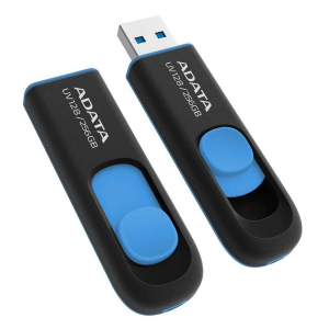 128GB  USB3.1 Flash Drive ADATA "UV128", Black-Blue, Plastic, Slider (R/W:90/40MB/s)