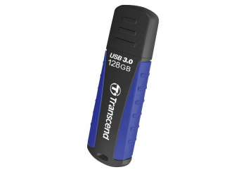 128GB  USB3.1 Flash Drive Transcend "JetFlash 810", Black-Blue, Rubber Case (R/W:90/45MB/s)