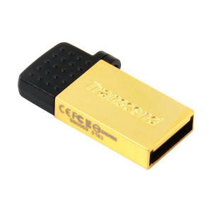  64GB USB2.0/Micro-USB Flash Drive Transcend "JetFlash 380", Gold, Metal Case, OTG (R/W:20/10MB/s)