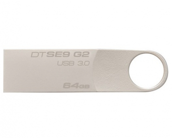  64GB USB3.1 Flash Drive Kingston DataTravaler "SE9 G2", Silver, Metal Case, Key Ring (DTSE9G2/64GB)