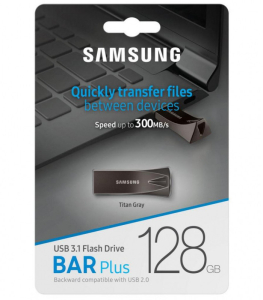 128GB USB3.1 Flash Drive Samsung Bar Plus "MUF-128BE4/APC", Grey, Metal Case (R:200MB/s)