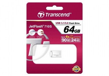  64GB USB3.1 Flash Drive Transcend "JetFlash 710S", Silver, Metal Case, Ultra-Slim (R/W:90/30MB/s)